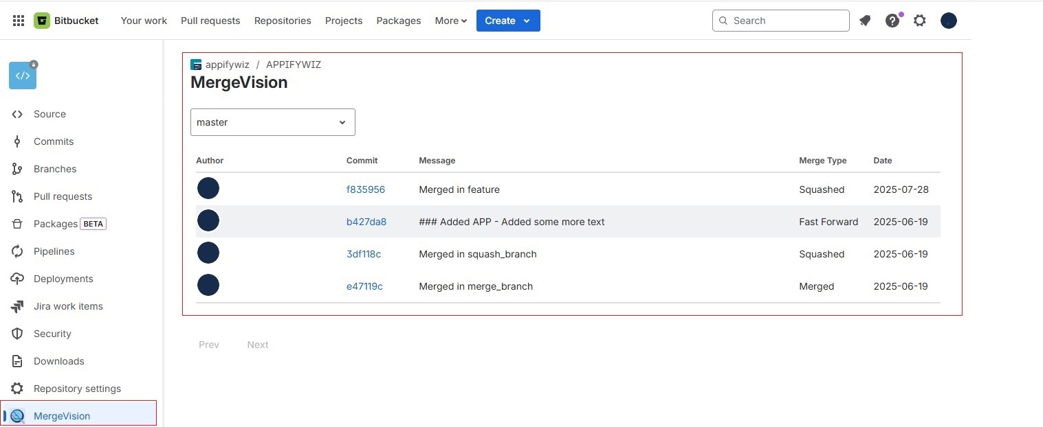 mergevision installed on bitbucket